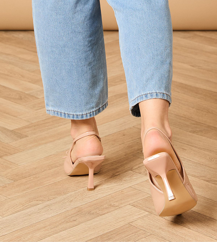 Manuela Faux Patent Bow Detail Heel Pumps