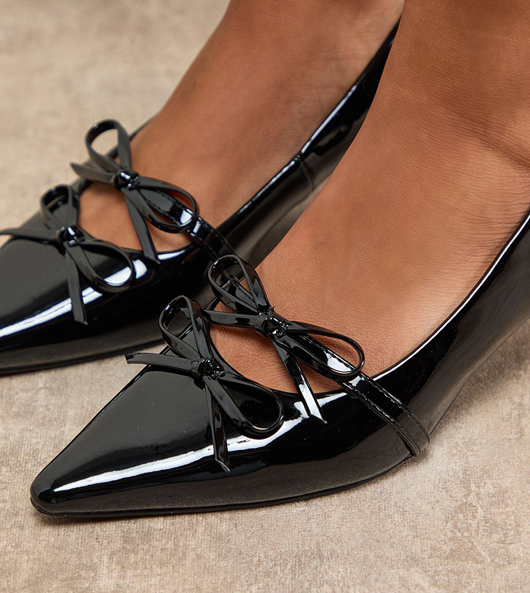 Rita Faux Patent Leather Double Bow Pumps