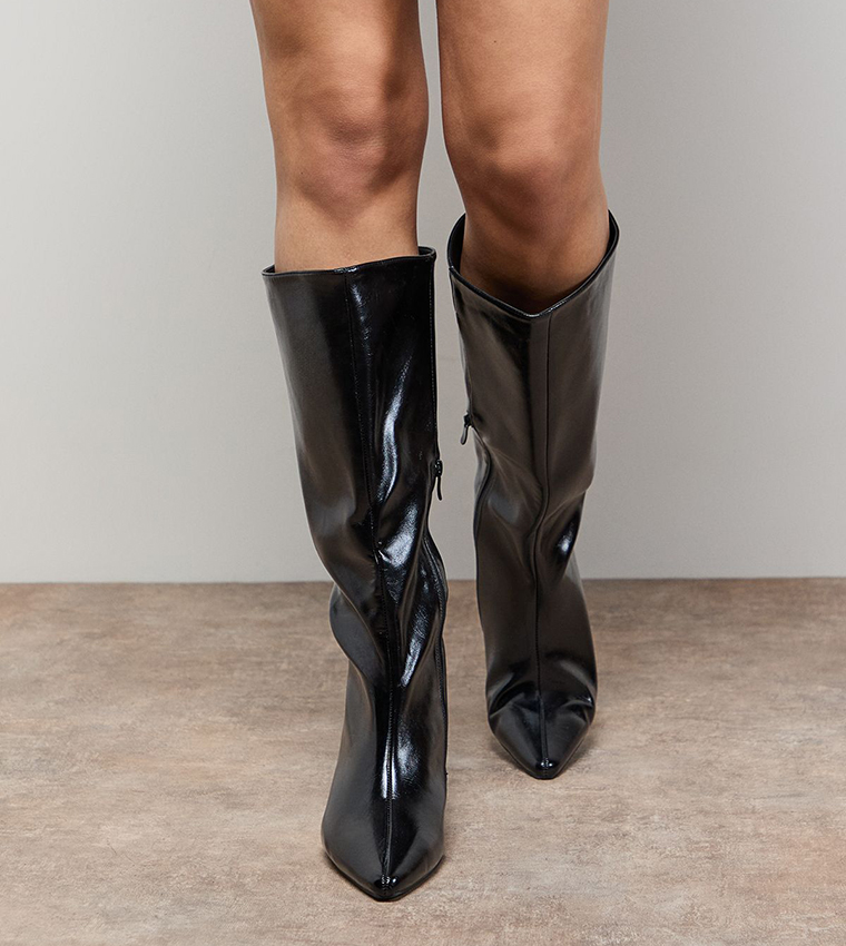 بوت قصير جلد صناعي بكعب قصير 