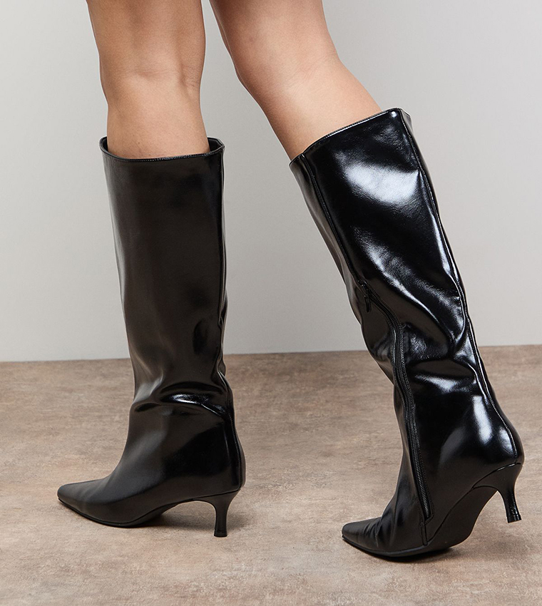 بوت قصير جلد صناعي بكعب قصير 