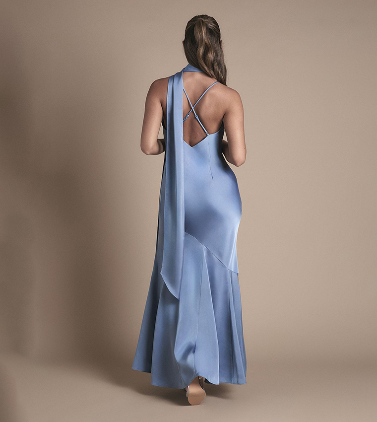 Satin Scarf Detail Strappy Maxi Bridesmaid Dress