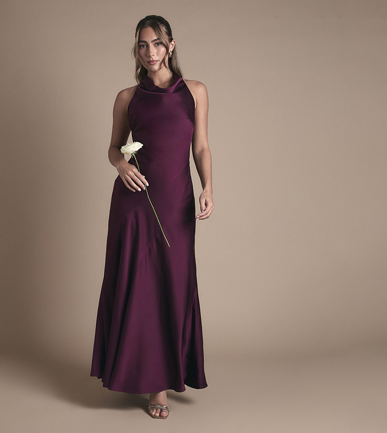 Cowl Halterneck Satin Maxi Bridesmaid Dress