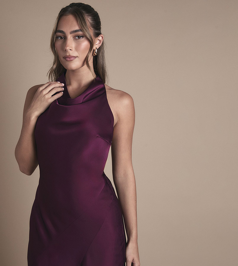 Cowl Halterneck Satin Maxi Bridesmaid Dress