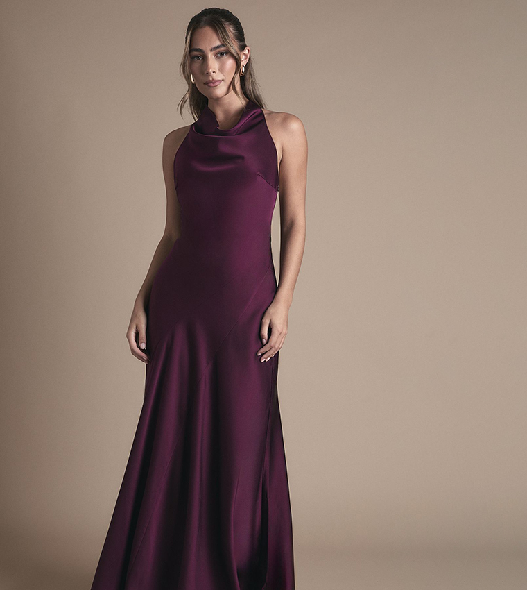 Cowl Halterneck Satin Maxi Bridesmaid Dress