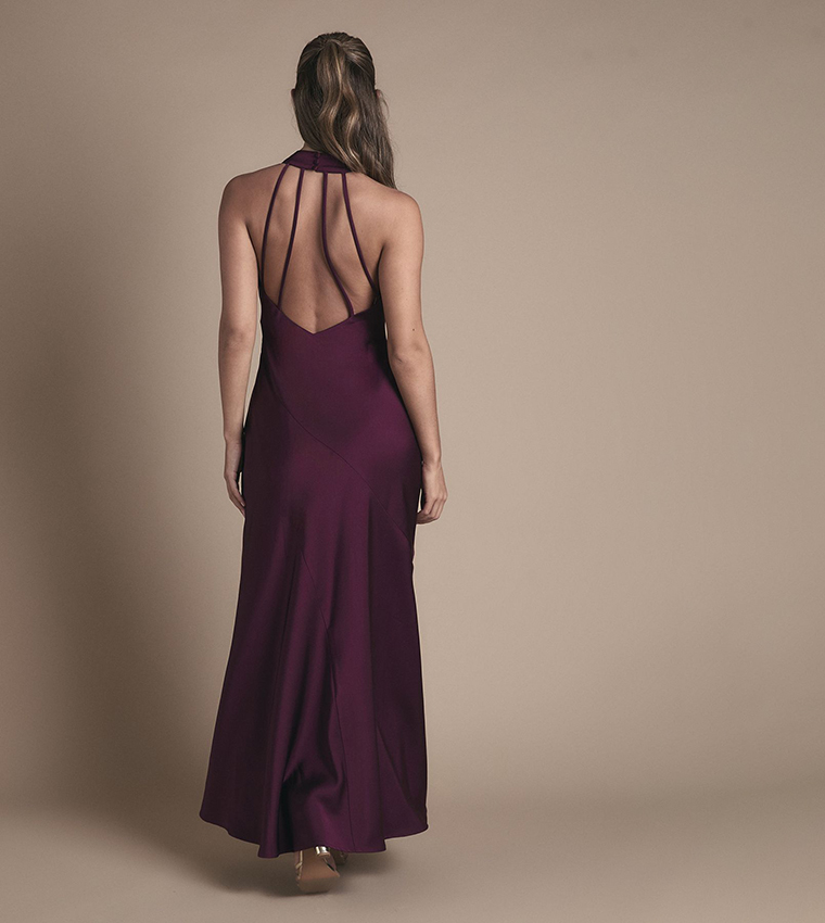 Cowl Halterneck Satin Maxi Bridesmaid Dress