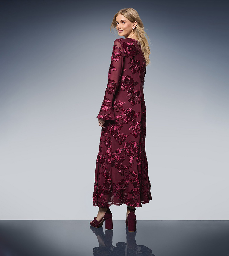 Textured Floral Detail Midi Dress