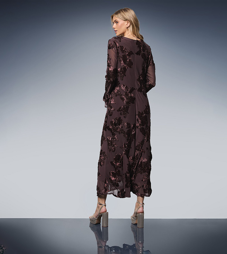 Textured Floral Detail Midi Dress