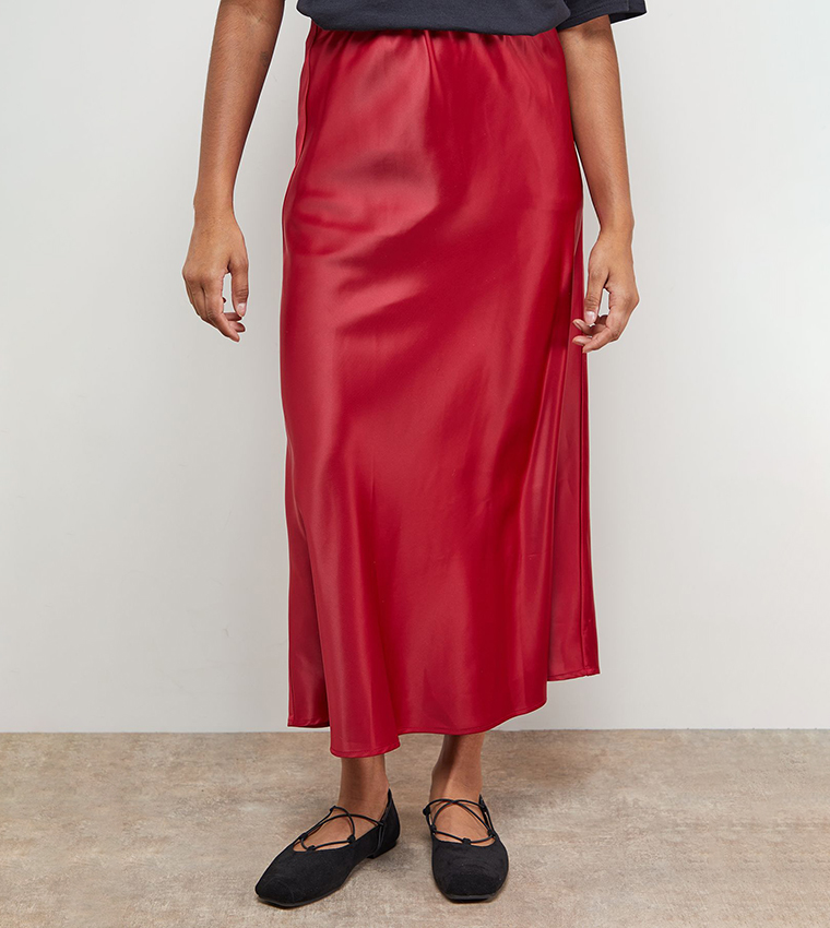 Buy Oasis High Waist Slip Midi Skirt In Red 6thStreet UAE