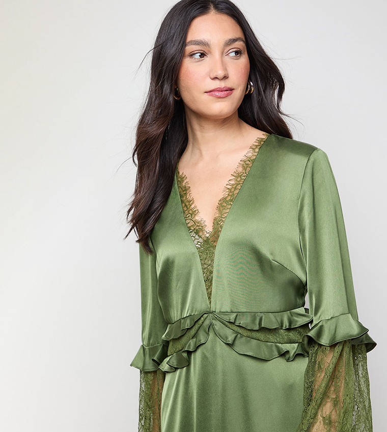 chinese dress ladies Oasis Green Strappy Lace Midaxi Dress