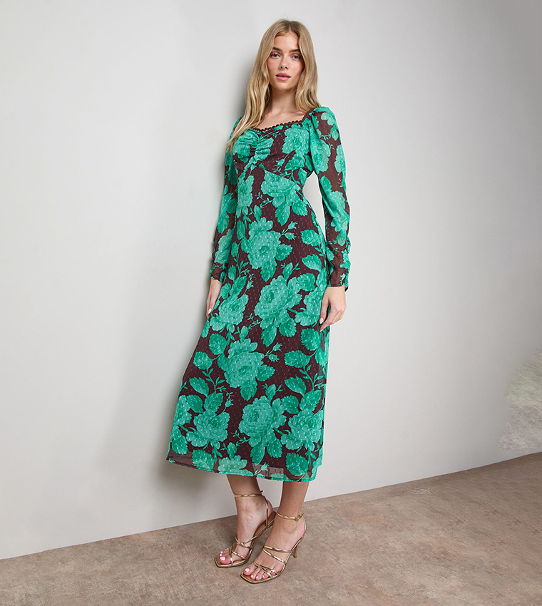 فستان ميدي شيفون بطبعة 