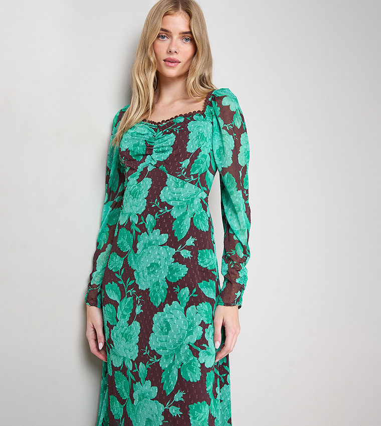 فستان ميدي شيفون بطبعة 