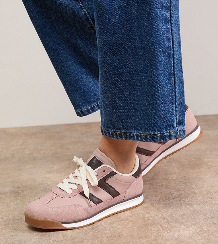 Ingrid Mixed Material Lace Up Sneakers