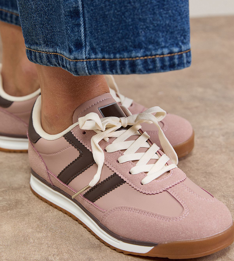 Ingrid Mixed Material Lace Up Sneakers