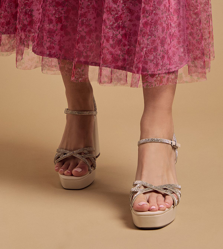 Mona Faux Leather Embellished Block Heel Sandals