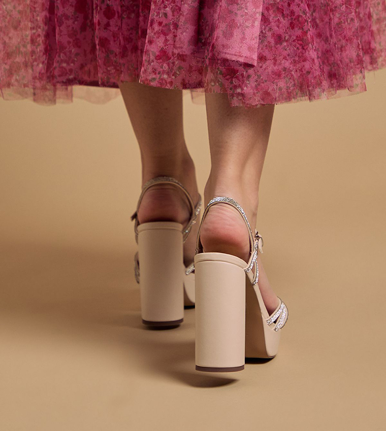 Mona Faux Leather Embellished Block Heel Sandals