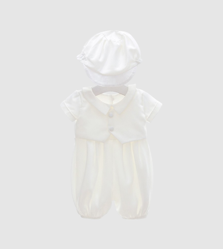 Solid Short Sleeves Jumpsuit with Cap
