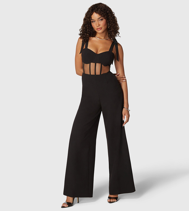 Buy Bebe Self Tie Corset Style Wide Leg Jumpsuit In Black 6thStreet Kuwait