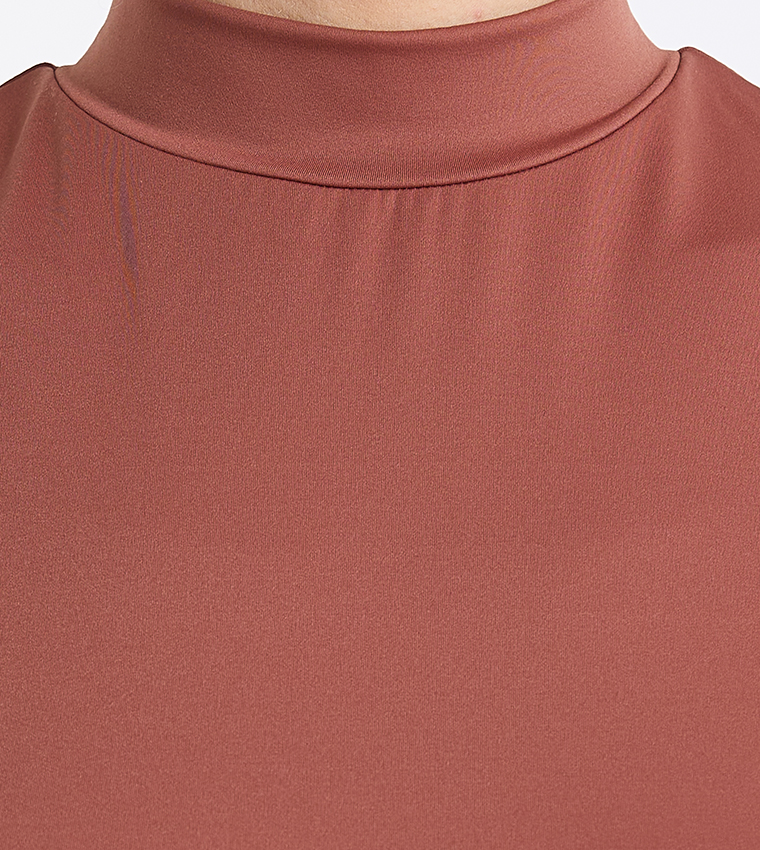 Solid High Neck Midi Dress