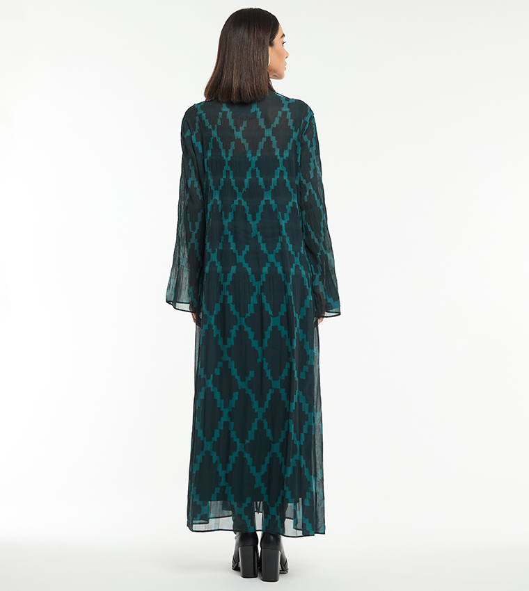 فستان ماكسي شيفون بكسرات وطبعة 