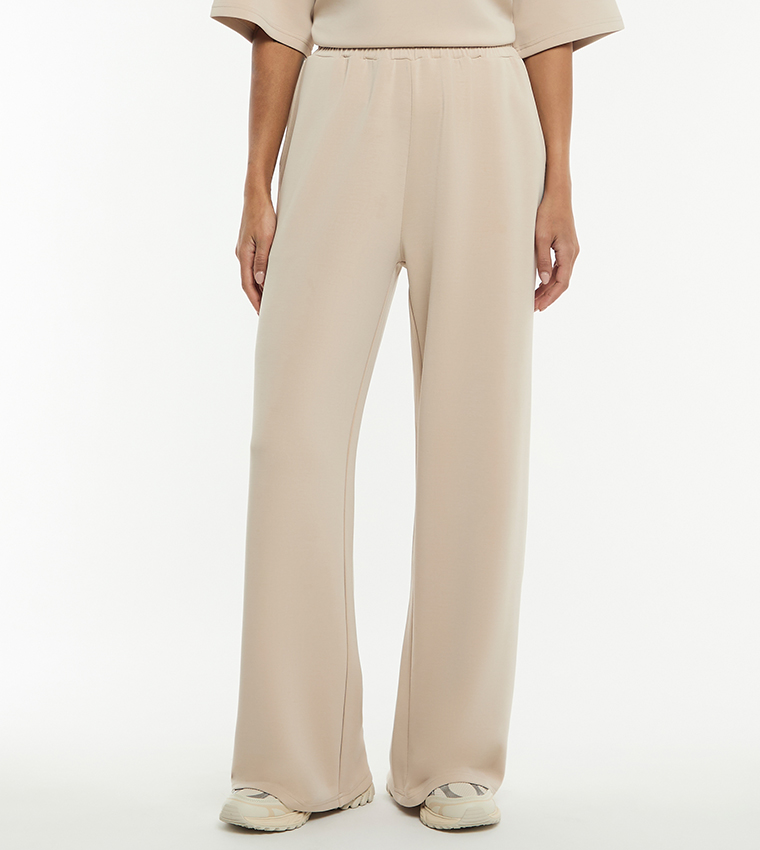 بنطال مريح سادة بخصر مرن 