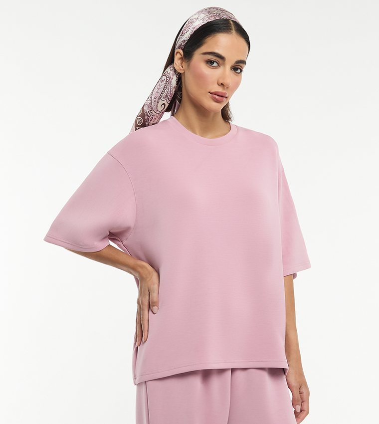 Solid Short Sleeves Oversized Modal Scuba T-Shirt