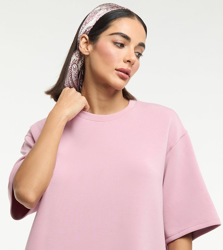 Solid Short Sleeves Oversized Modal Scuba T-Shirt