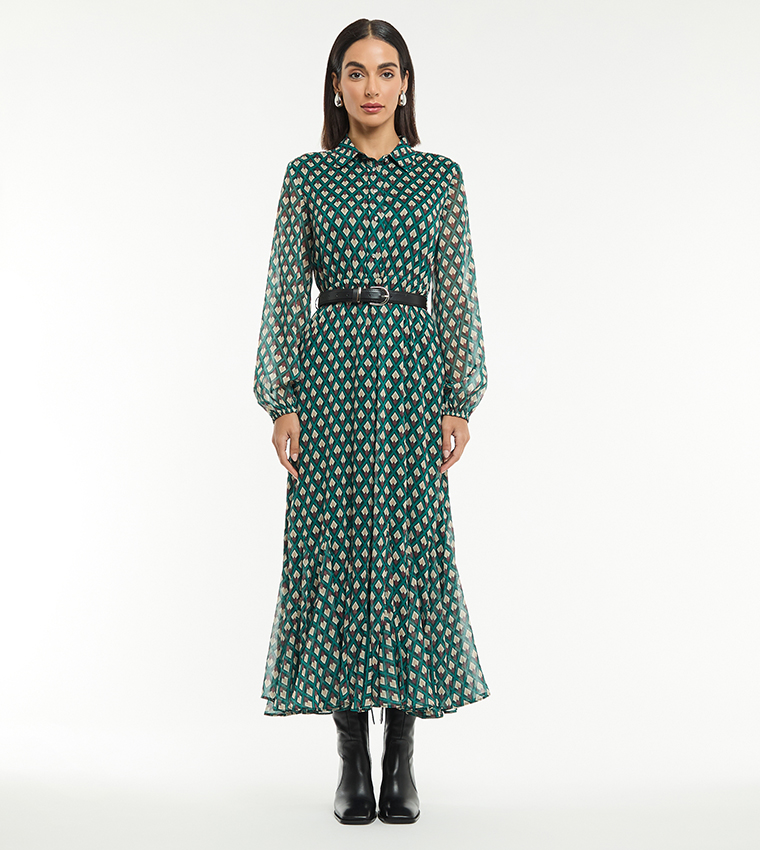 Printed Long Sleeves Midaxi Dress