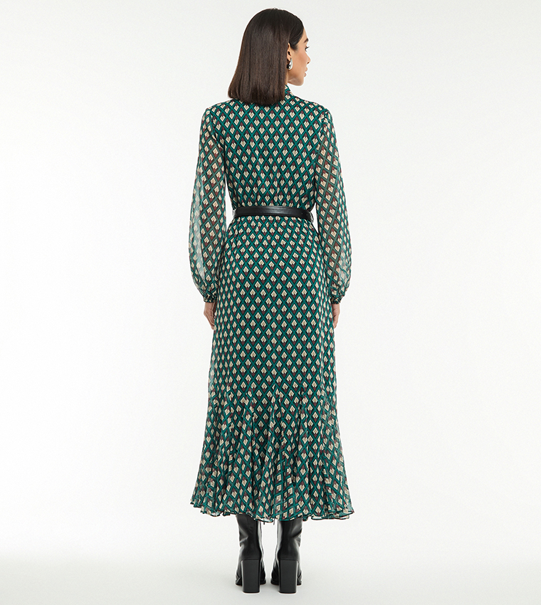 Printed Long Sleeves Midaxi Dress