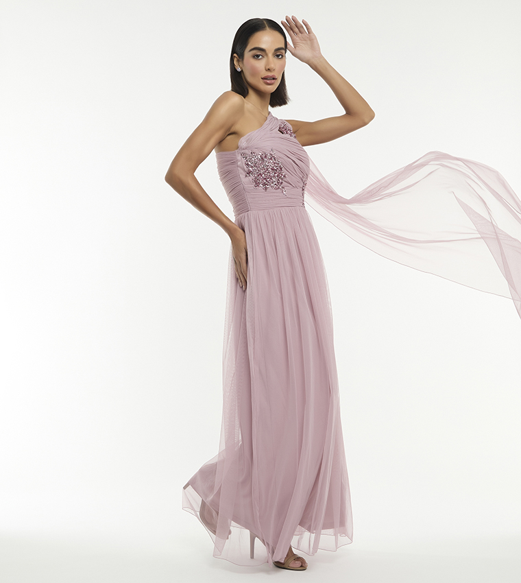 open lace back dress One Shoulder Pleated Dress – BCBGMAXAZRIA main image 1