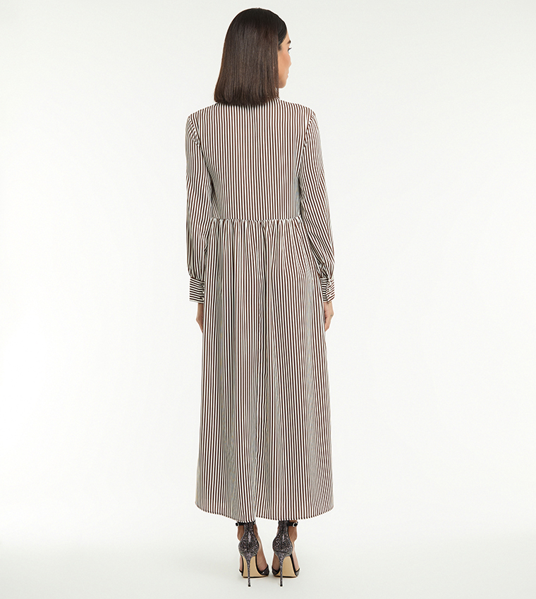 Striped Embellished Midi Shirt Dress