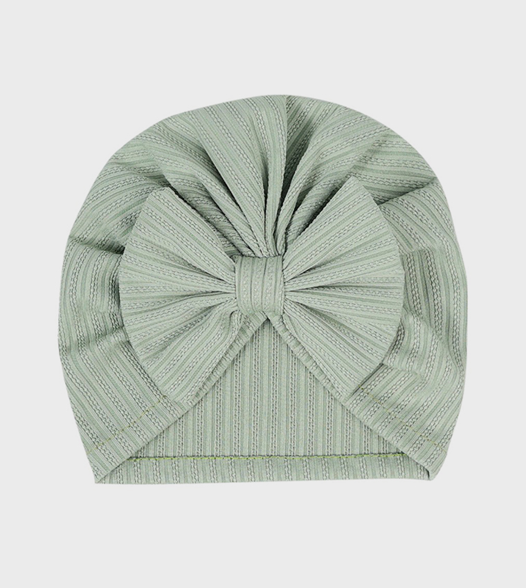 Buy Bambimici Solid Baby Bow Turban Hat And Mittens In Green