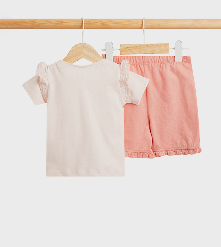 Embroidered Crew Neck Shorts Set