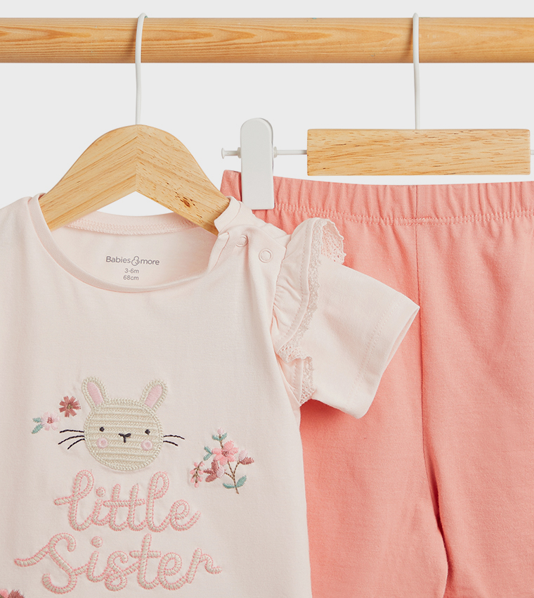Embroidered Crew Neck Shorts Set