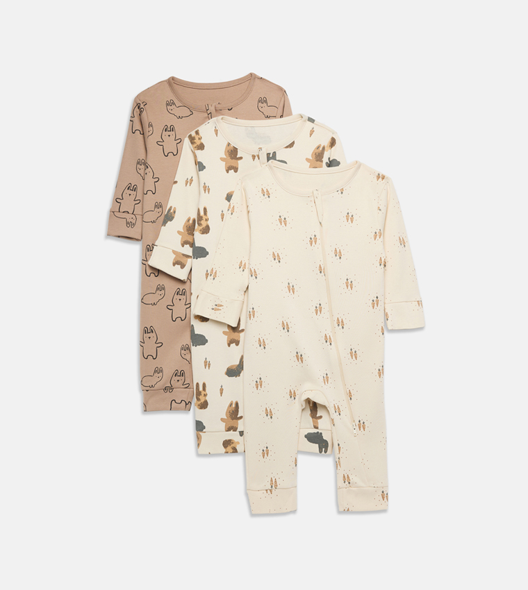 سليب سوت بطبعة وكم طويل - 3 قطع 