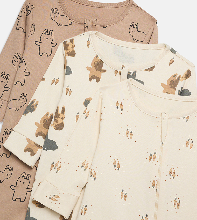 سليب سوت بطبعة وكم طويل - 3 قطع 