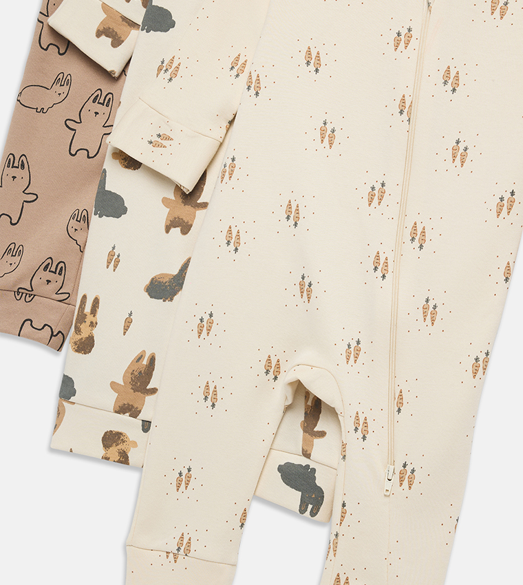 سليب سوت بطبعة وكم طويل - 3 قطع 