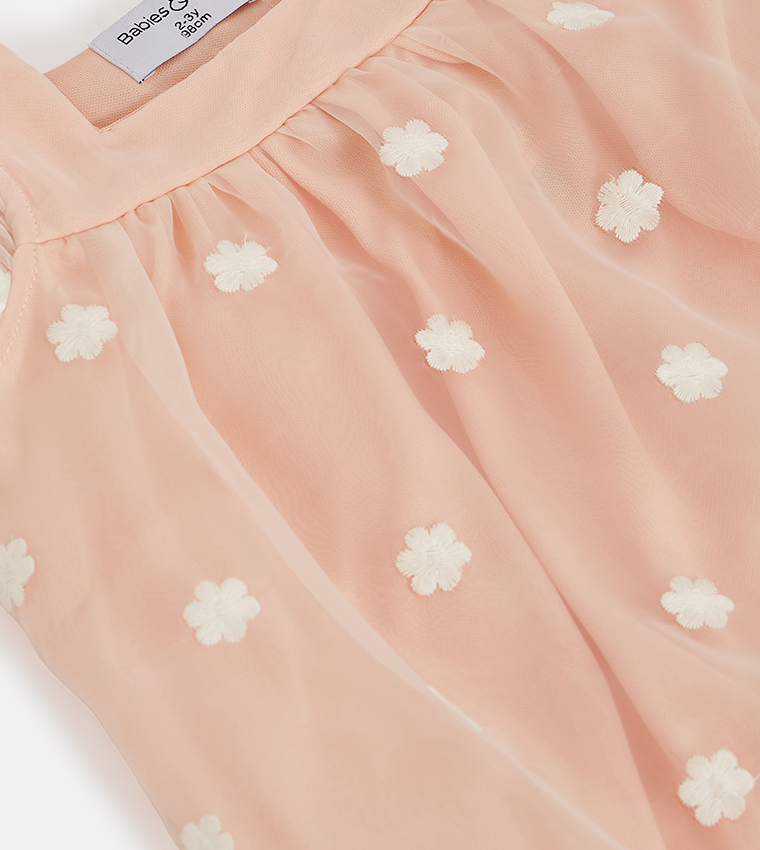 Embroidered Sleeveless Mesh Dress