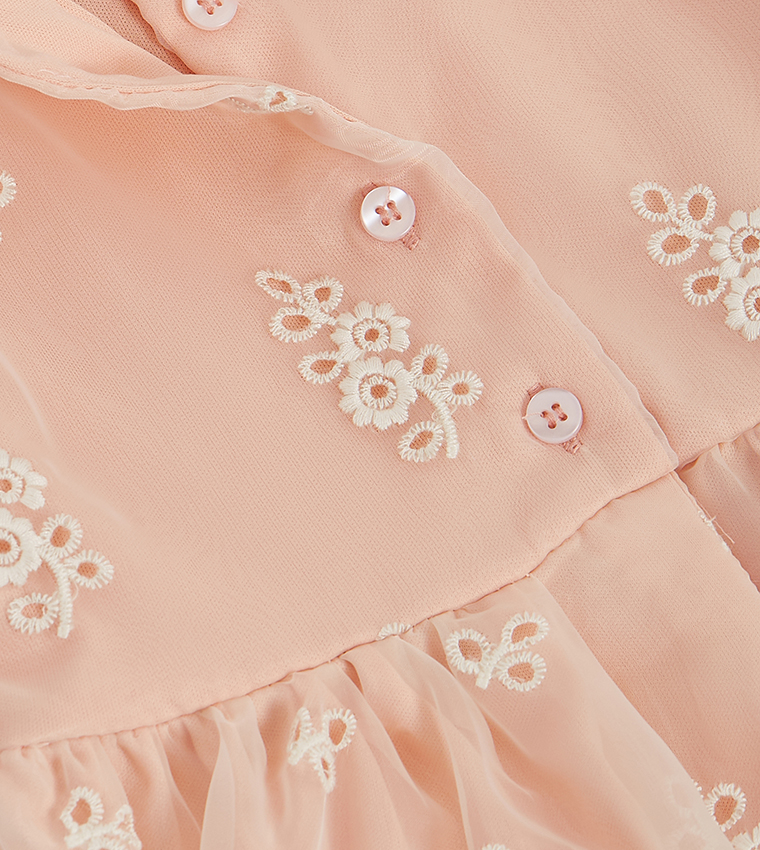 Embroidered Sleeveless Mesh Dress