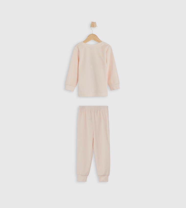 طقم بيجاما مطرز كم طويل 