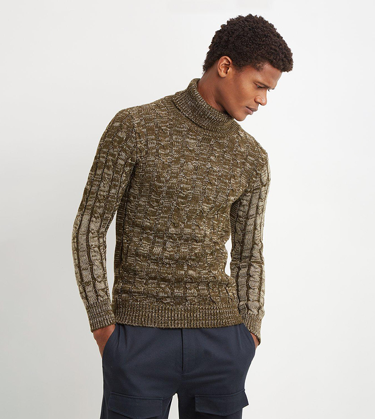 Buy Burton Wool Blend Textured Roll Neck Sweater In Green 6thStreet Bahrain
