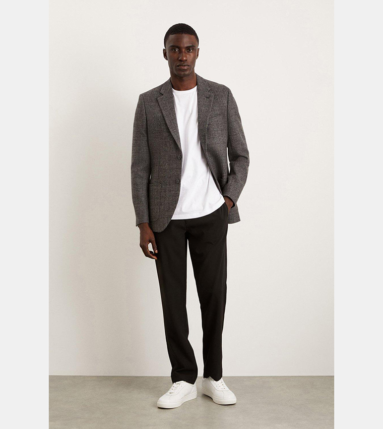 Buy Burton Slim Fit Dark Grey Cross Hatch Blazer In Grey