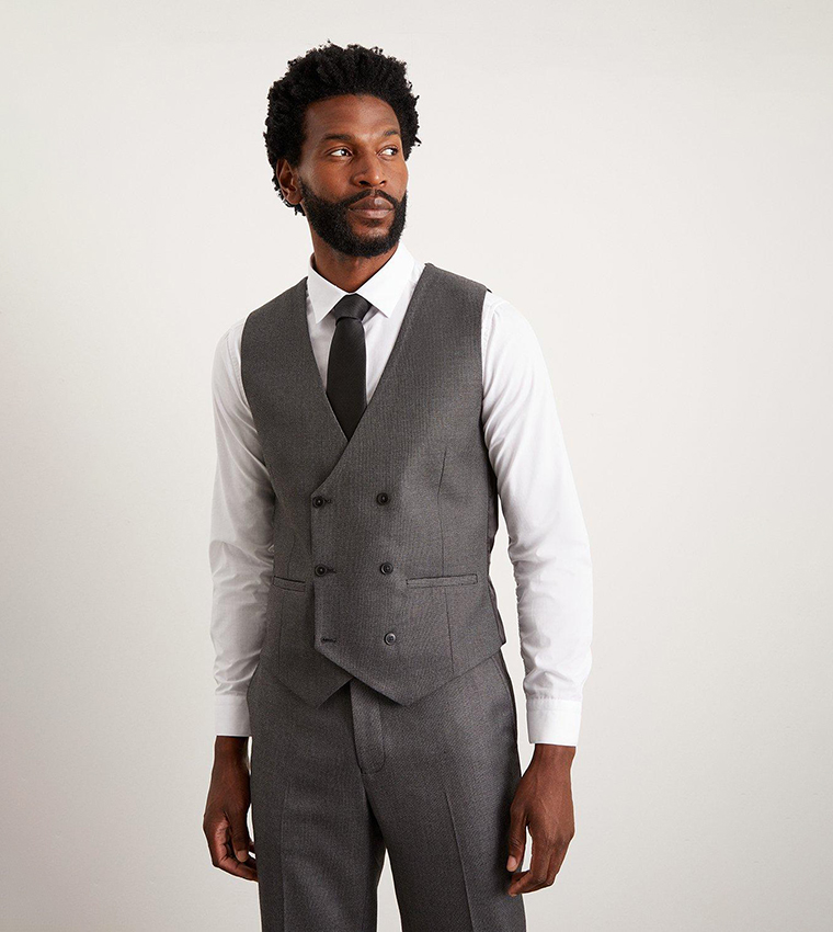Buy Burton Slim Fit Charcoal Wide Self Striped Waistcoat In Grey 6thStreet Bahrain