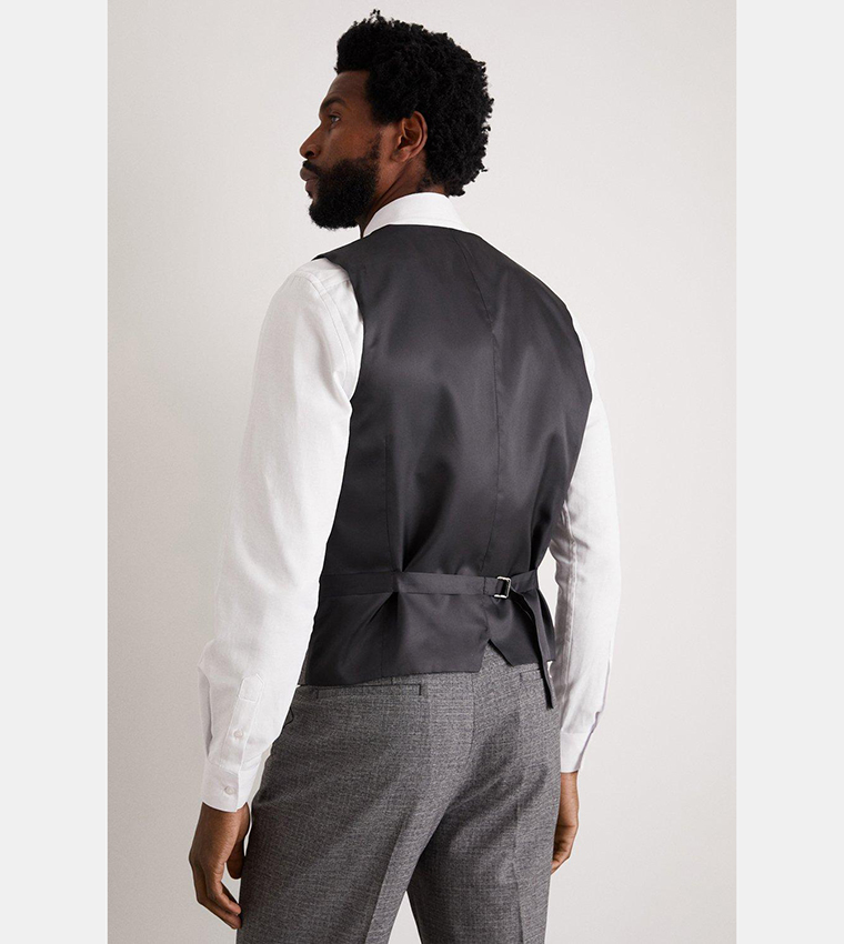 Buy Burton Skinny Grey Texture Grid Check Waistcoat In Grey 6thStreet Oman