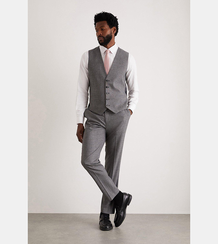 Buy Burton Skinny Grey Texture Grid Check Waistcoat In Grey 6thStreet Qatar