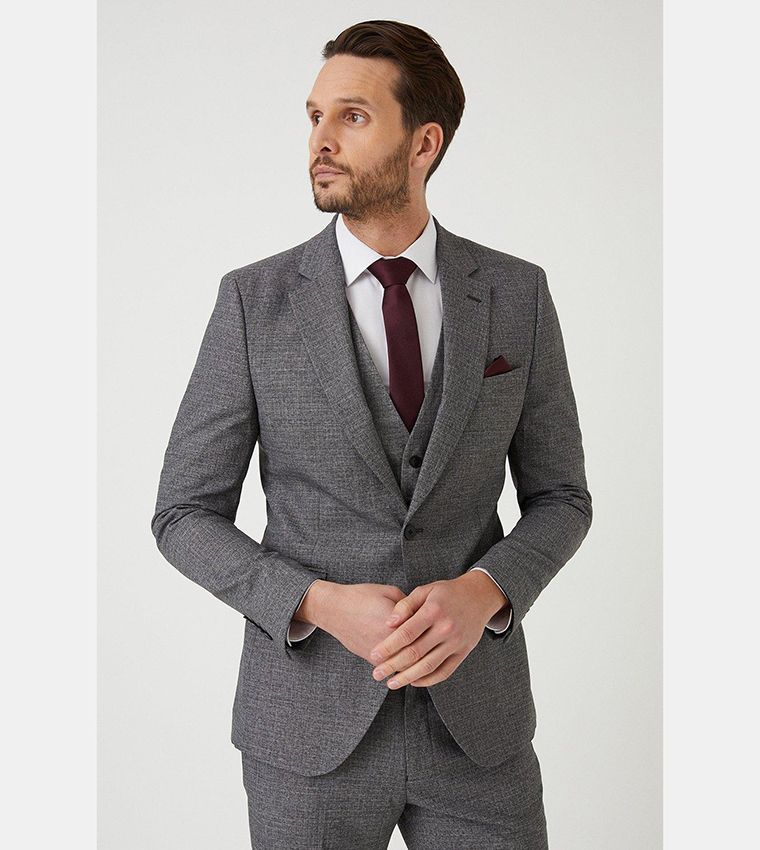 Buy Burton Skinny Grey Texture Grid Check Blazer In Grey 6thStreet Qatar