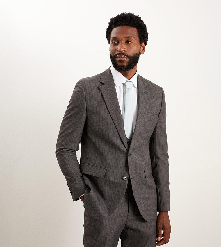 Slim Fit Charcoal Herringbone Blazer