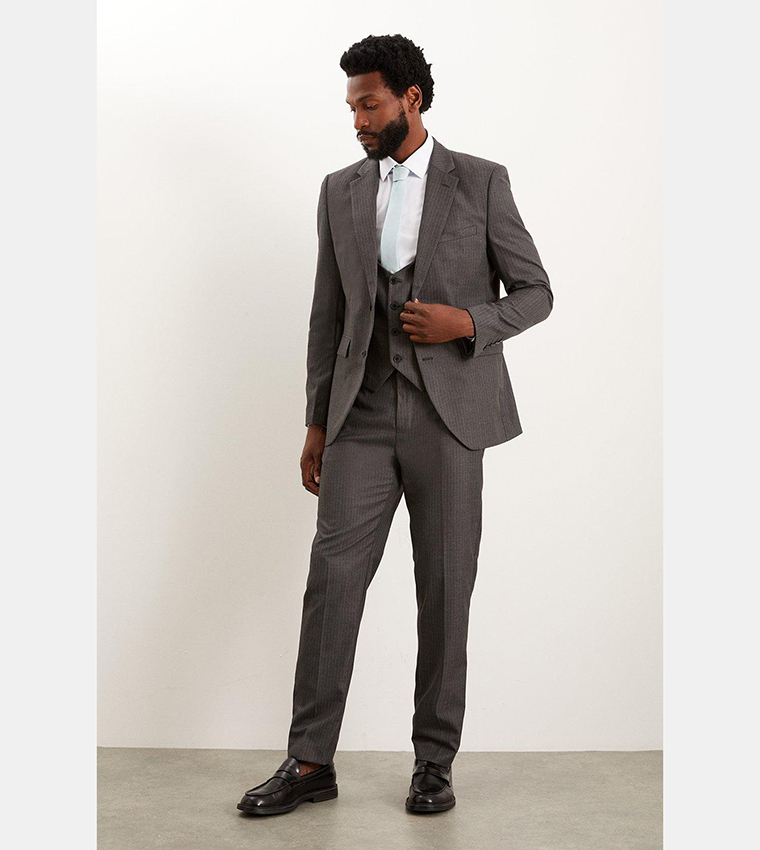 Slim Fit Charcoal Herringbone Blazer
