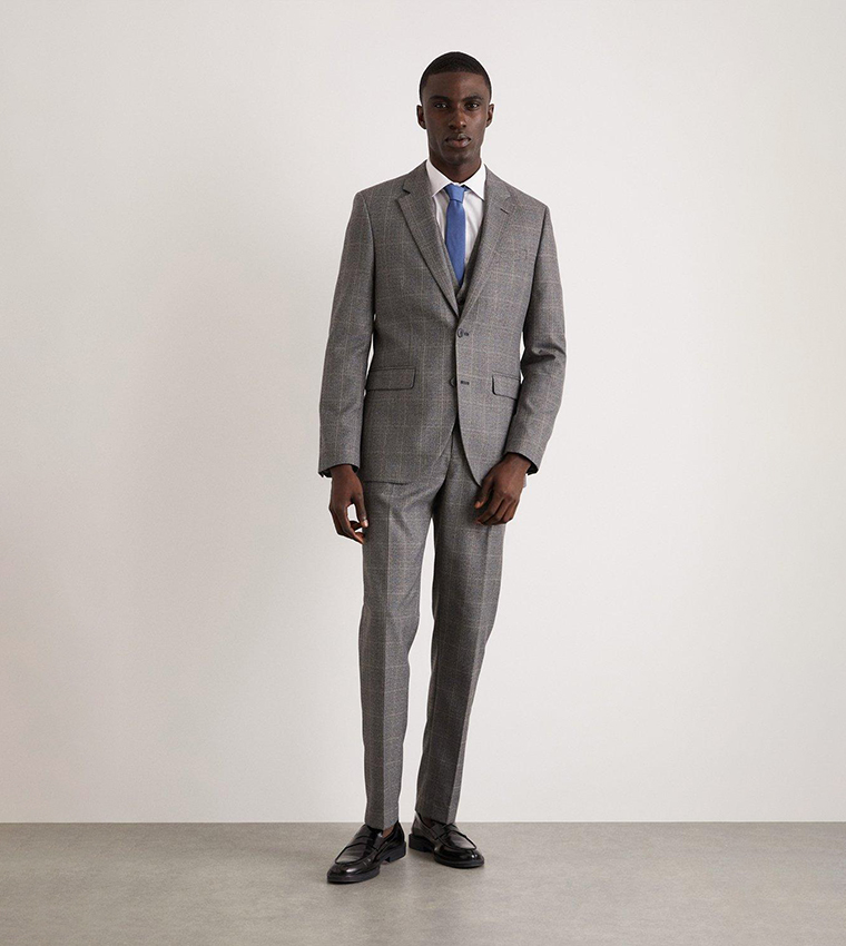Buy Burton Slim Fit Grey Blue Highlight Check Suit Trousers In Grey 6thStreet Bahrain
