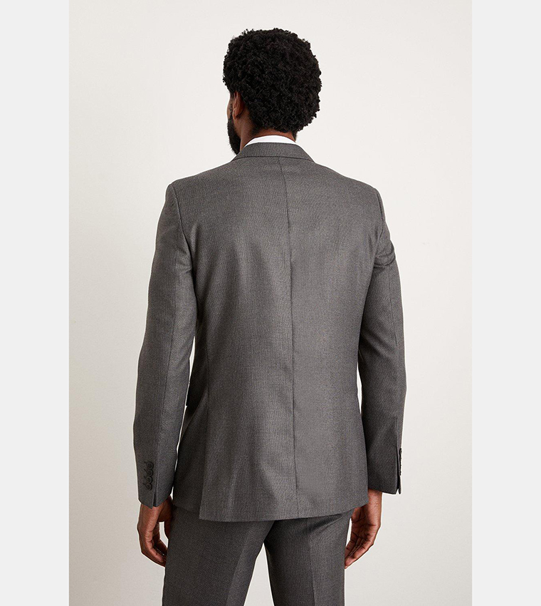 Buy Burton Double Breasted Charcoal Wide Self Striped Blazer In Grey ...