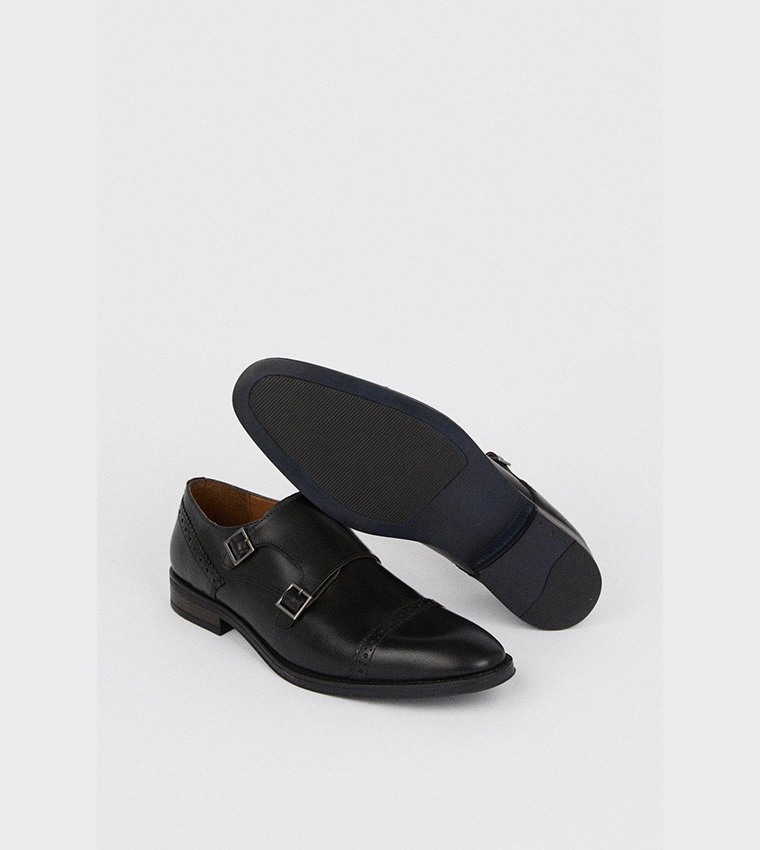 Buy Burton Leather Smart Black Monk Strap Formal Shoes In Black